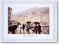 笹倉鉄平 雨のポルトフィーノ 風景画 作家直筆サイン 夜景 版画 絵画 真作保証 笹倉鉄平 雨のポルトフィーノ 風景画 作家直筆サイン 夜景